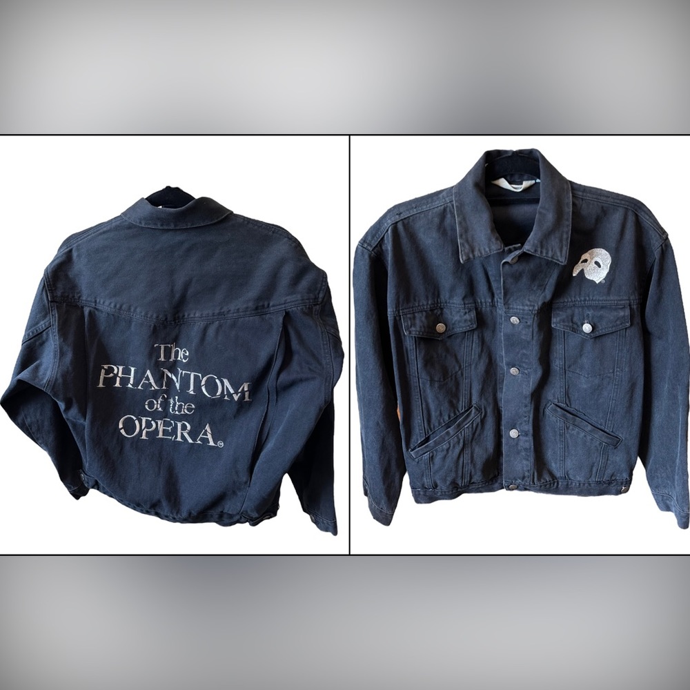 Vintage Phantom of the Opera Denim Jacket Jean Black Indygo 1988 80s Small